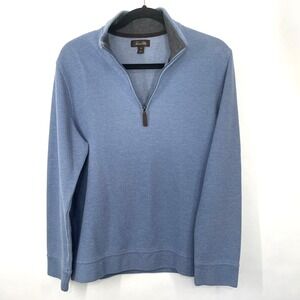 TASSO ELBA Mens Quarter Zip Pullover Sz M Blue Textured Knit Top Coastal Comfort
